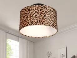 LED Deckenleuchte mit Stoffschirm Leopardenmuster, Ø 30cm