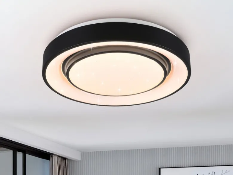 LED Deckenleuchte MONA Schwarz/Weiß dimmbar smarte Lichtsteuerung WIZ, Ø 38cm