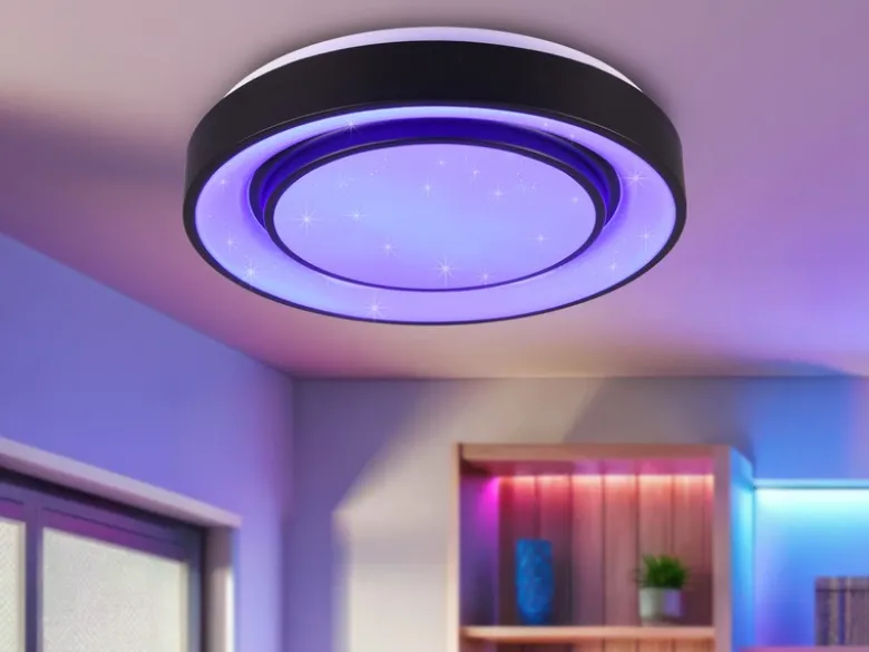 LED Deckenleuchte MONA Schwarz/Weiß dimmbar smarte Lichtsteuerung WIZ, Ø 38cm