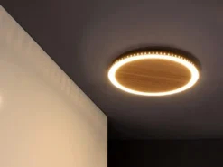 LED Deckenleuchte MOON für Wand & Decke Holzoptik 3 Stufen dimmbar, Ø 40cm
