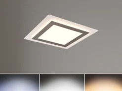 LED Deckenleuchte MORGAN mit Fernbedienung hell & dimmbar, Silber Quadrat 45cm
