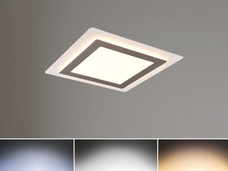 LED Deckenleuchte MORGAN mit Fernbedienung hell & dimmbar, Silber Quadrat 45cm