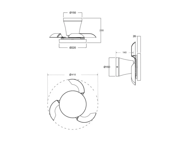 LED Deckenleuchte MOSS mit Ventilator und Fernbedienung Ø 22cm - max. 41cm