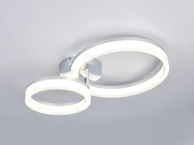 LED Deckenleuchte MOVA 2 Ringe Chrom Silber, Neutralweiß 4000K, Breite 51cm