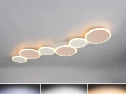 LED Deckenleuchte OVELA Grau Braun mit Fernbedienung & 3 Lichtfarben, B:100cm