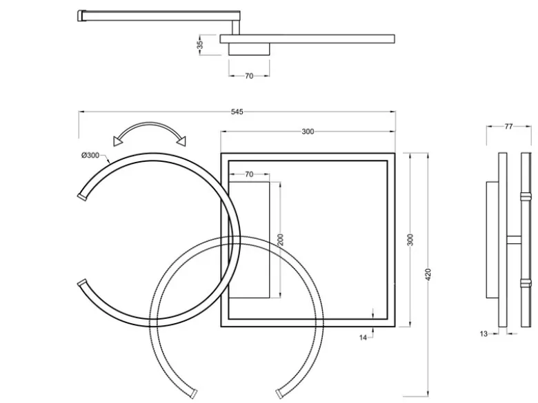 LED Deckenleuchte PIVOT Weiß - dimmbar, Breite 42cm