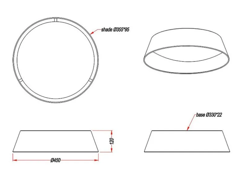 LED Deckenleuchte PONTS mit Stofflampenschirm Schwarz Gold Ø 45cm