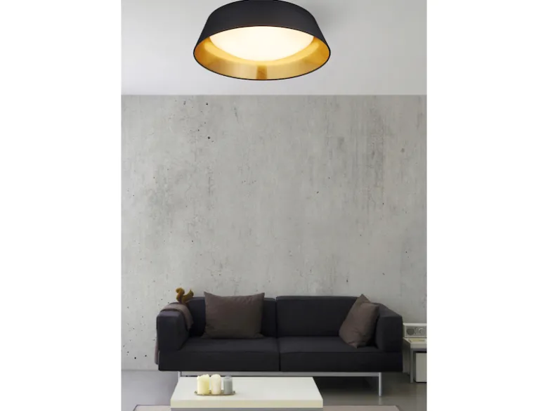 LED Deckenleuchte PONTS mit Stofflampenschirm Schwarz Gold Ø 45cm