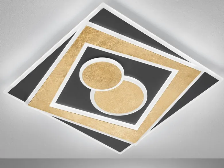LED Deckenleuchte RATIO Schwarz Gold mit Fernbedienung, 50x50cm