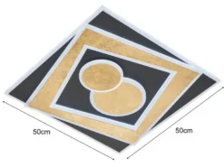 LED Deckenleuchte RATIO Schwarz Gold mit Fernbedienung, 50x50cm