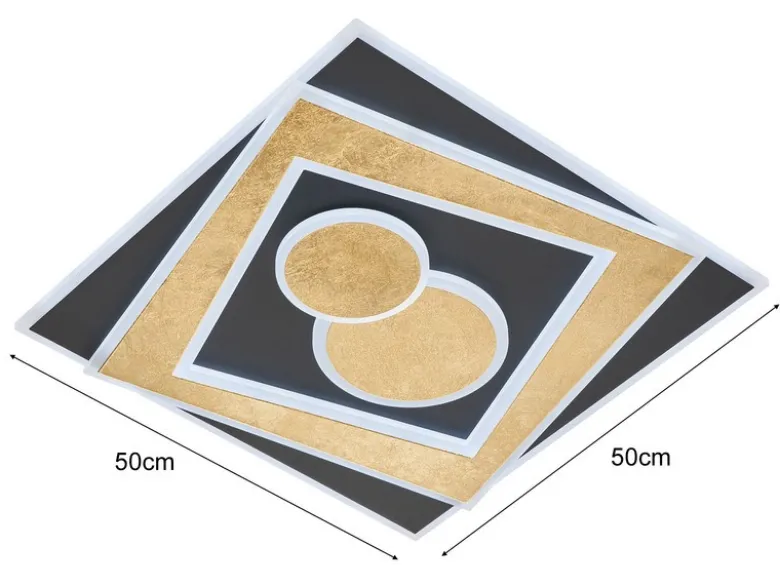LED Deckenleuchte RATIO Schwarz Gold mit Fernbedienung, 50x50cm
