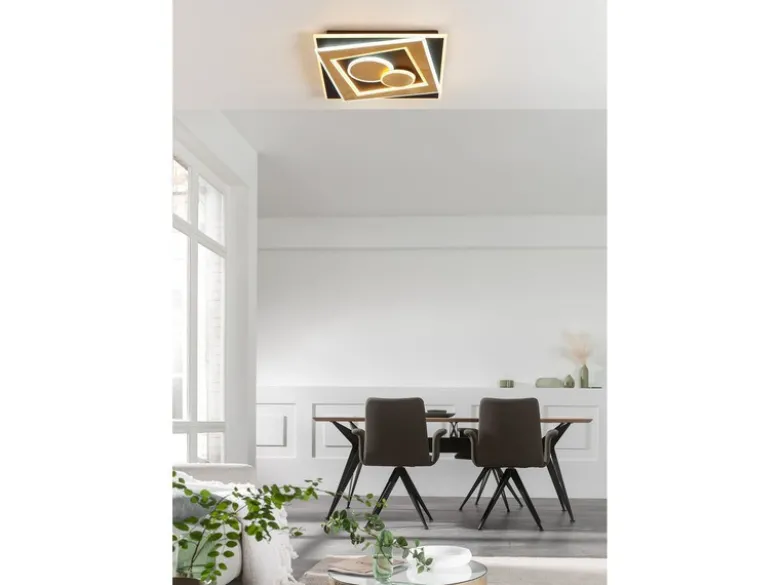 LED Deckenleuchte RATIO Schwarz Gold mit Fernbedienung, 50x50cm