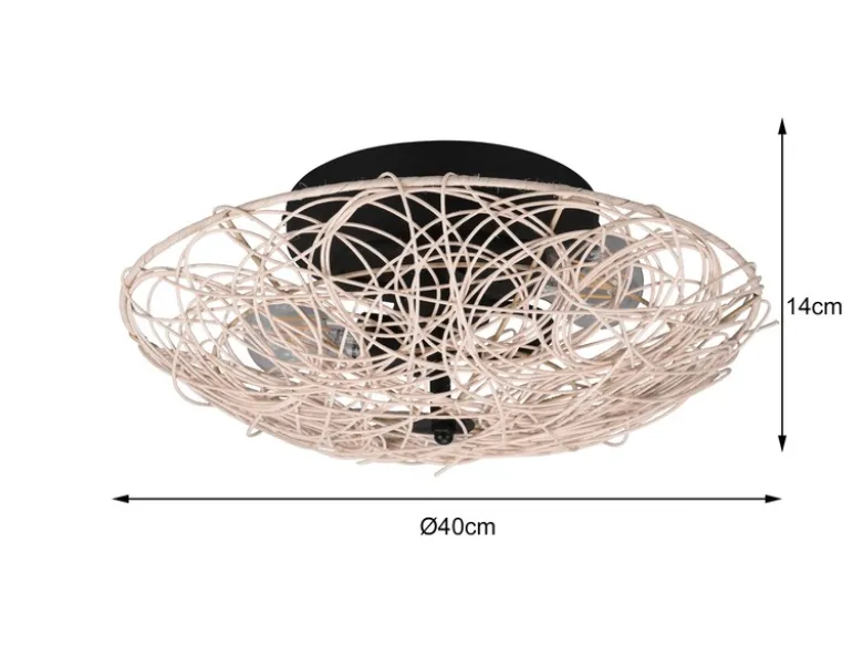 LED Deckenleuchte Rattan Geflecht Natur im Boho Stil, Ø 40cm