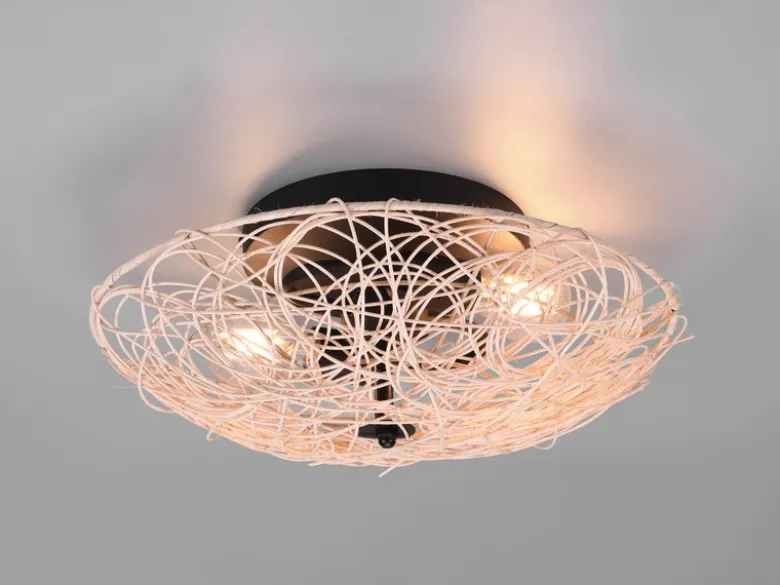 LED Deckenleuchte Rattan Geflecht Natur im Boho Stil, Ø 40cm