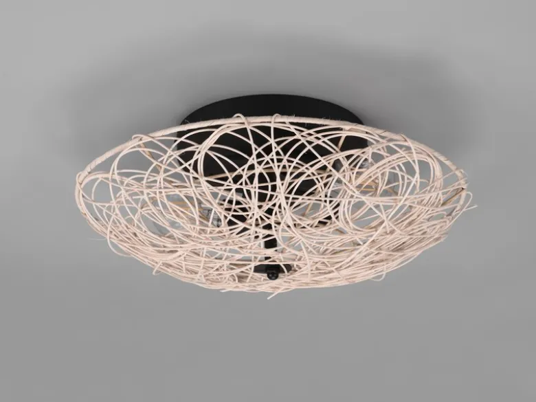 LED Deckenleuchte Rattan Geflecht Natur im Boho Stil, Ø 40cm