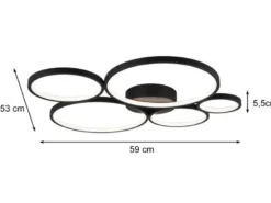 LED Deckenleuchte RONDO 5 Ringe Schwarz, 5.600 Lumen hell, dimmbar, Breite 59cm