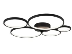 LED Deckenleuchte RONDO 5 Ringe Schwarz, 5.600 Lumen hell, dimmbar, Breite 59cm