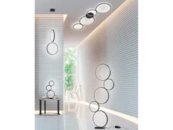 LED Deckenleuchte RONDO 5 Ringe Schwarz, 5.600 Lumen hell, dimmbar, Breite 59cm