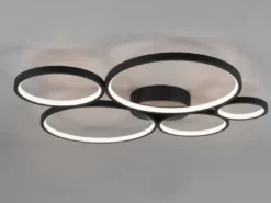 LED Deckenleuchte RONDO 5 Ringe Schwarz, 5.600 Lumen hell, dimmbar, Breite 59cm