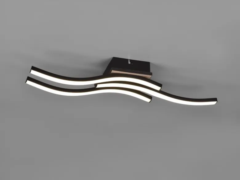 LED Deckenleuchte ROUTE flach Schwarz 3 flammig Warmweiß, Breite 56cm