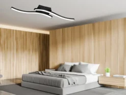 LED Deckenleuchte ROUTE 2 flammig Metall Schwarz, Warmweiß, Breite 56cm