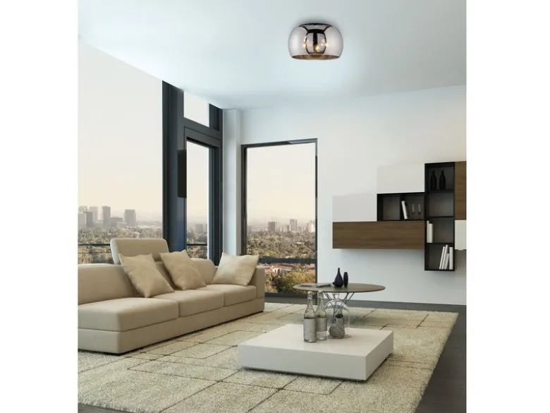 LED Deckenleuchte rund aus Rauchglas Industrial, Ø 40cm