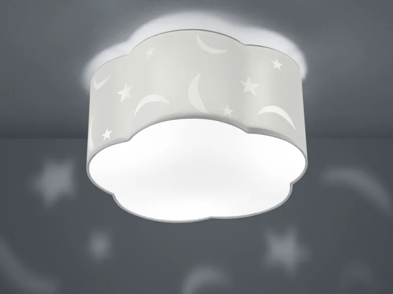 LED Deckenleuchte rund Ø40cm in weiß, Stoffschirm mit Mond + Sternen Motiv
