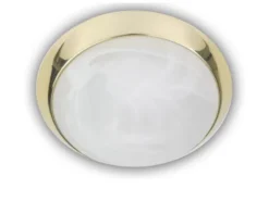 LED-Deckenleuchte rund, Glas Alabaster, Dekorring Messing poliert, Ø 30cm