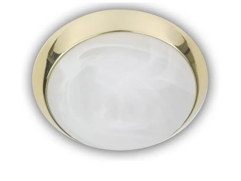 LED-Deckenleuchte rund, Glas Alabaster, Dekorring Messing poliert, Ø 30cm