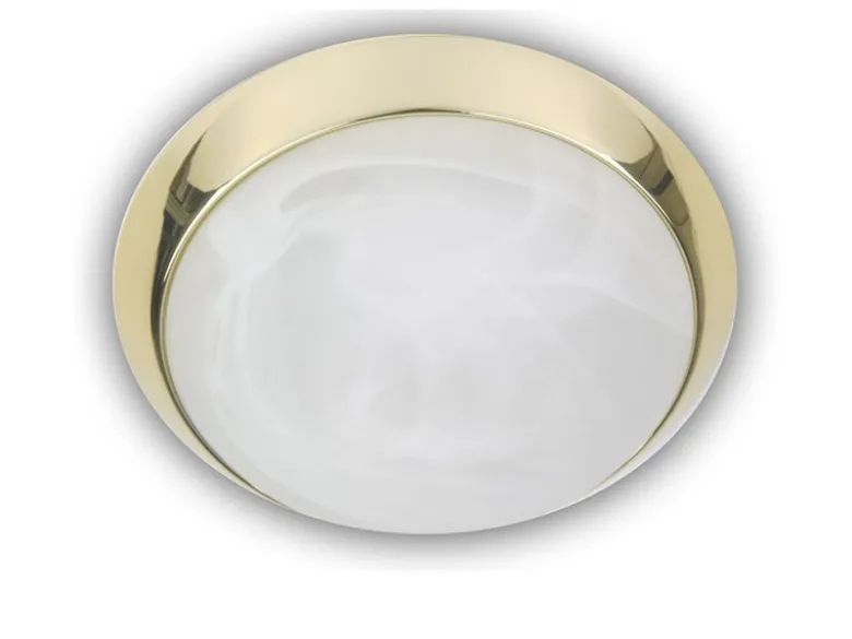 LED-Deckenleuchte rund, Glas Alabaster, Dekorring Messing poliert, Ø 35cm