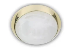 LED Deckenleuchte rund, Glas Alabaster, Dekorring Messing poliert, Ø 30cm