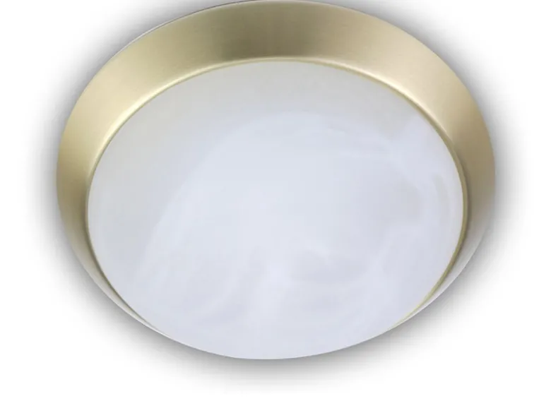 LED Deckenleuchte rund, Glas Alabaster, Dekorring Messing matt, Ø 40cm