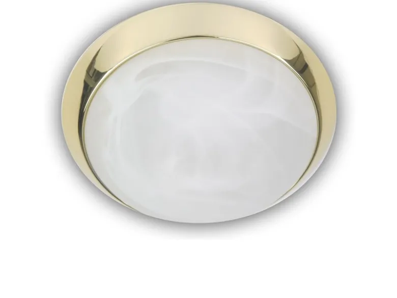 LED-Deckenleuchte rund, Glas Alabaster, Dekorring Messing poliert, Ø 25cm