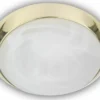 LED Deckenleuchte rund, Glas Alabaster, Dekorring Messing poliert, Ø 25cm