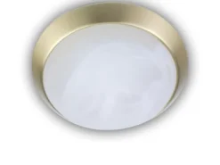 LED-Deckenleuchte rund, Glas Alabaster, Dekorring Messing matt, Ø 35cm