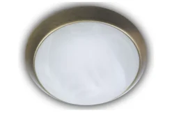 LED-Deckenleuchte rund, Glas Alabaster, Dekorring Altmessing, Ø 30cm