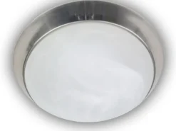 LED Deckenleuchte rund, Glas Alabaster, Dekorring Nickel matt, Ø 35cm