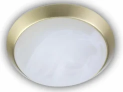 LED Deckenleuchte rund, Glas Alabaster, Dekorring Messing matt, Ø 25cm