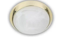 LED-Deckenleuchte rund, Glas Alabaster, Dekorring Messing poliert, Ø 40cm