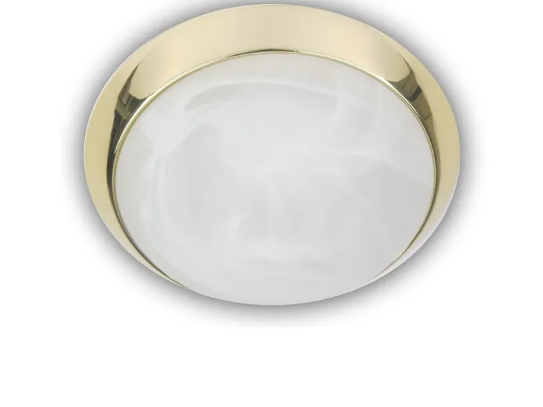 LED-Deckenleuchte rund, Glas Alabaster, Dekorring Messing poliert, Ø 40cm