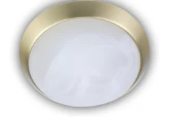 LED Deckenleuchte rund, Glas Alabaster, Dekorring Messing matt, Ø 30cm