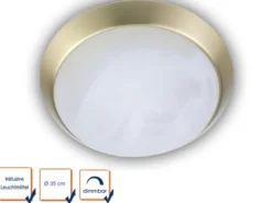 LED Deckenleuchte rund, Glas Alabaster, Dekorring Messing matt, Ø 35cm