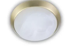LED Deckenleuchte rund, Glas Alabaster, Dekorring Messing matt, Ø 35cm