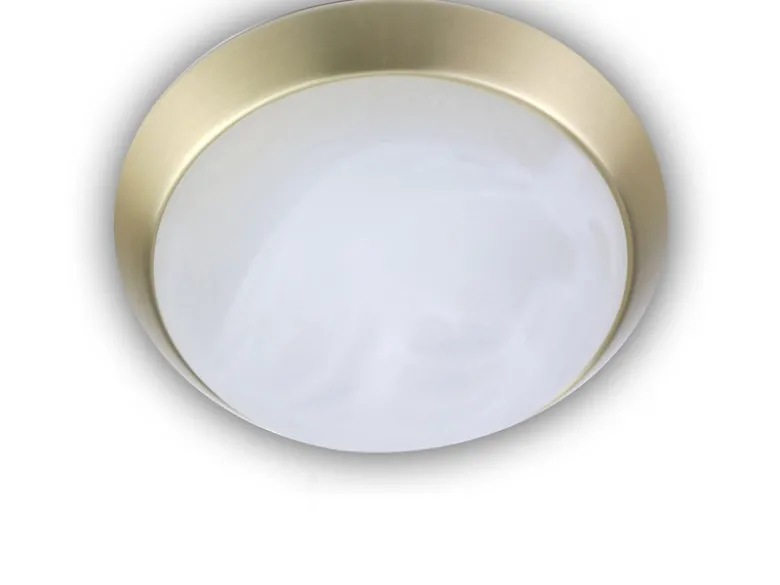 LED Deckenleuchte rund, Glas Alabaster, Dekorring Messing matt, Ø 35cm