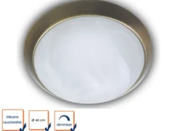 LED Deckenleuchte rund, Glas Alabaster, Dekorring Altmessing, Ø 40cm
