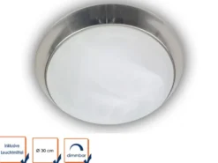 LED Deckenleuchte rund, Glas Alabaster, Dekorring Nickel matt, Ø 30cm