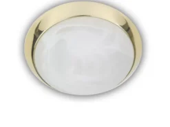 LED Deckenleuchte rund, Glas Alabaster, Dekorring Messing poliert, Ø 40cm