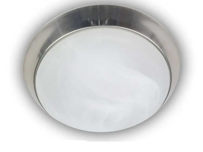 LED Deckenleuchte rund, Glas Alabaster, Dekorring Nickel matt, Ø 40cm
