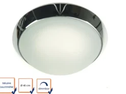 LED Deckenleuchte rund, Glas satiniert mit Klarrand, Dekorring Chrom, Ø 30cm