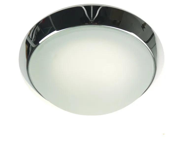 LED-Deckenleuchte rund, Glas satiniert mit Klarrand, Dekorring Chrom, Ø 25cm